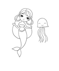 Cute cartoon little mermaid. Siren. Sea theme.