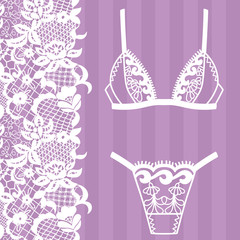 Hand drawn lingerie. Panty and bra set.
