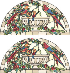 stained glass exotic birds