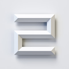 Number 2, square three dimensional font, white, simple, geometric, casting shadow on the background wall, 3d rendering