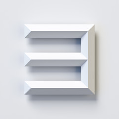 Number 3, square three dimensional font, white, simple, geometric, casting shadow on the background wall, 3d rendering