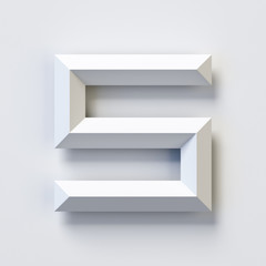 Number 5, square three dimensional font, white, simple, geometric, casting shadow on the background wall, 3d rendering