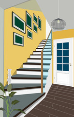 Plakat Vintage interior of the hallway with a staircase. Design of modern hallway. Symbol furniture, hallway illustration