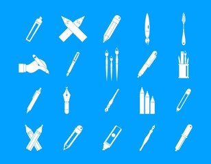 Pen, pencil icon blue set vector