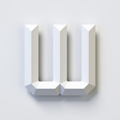 Letter W, square three dimensional font, white, simple, geometric, casting shadow on the background wall, 3d rendering