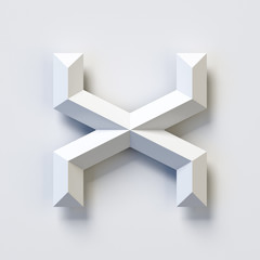 Letter X, square three dimensional font, white, simple, geometric, casting shadow on the background wall, 3d rendering