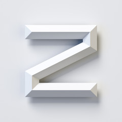 Letter Z, square three dimensional font, white, simple, geometric, casting shadow on the background wall, 3d rendering