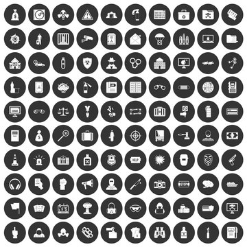 100 crime icons set black circle