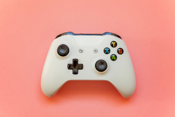 White joystick on pink pastel background. Computer gaming competition videogame control concept © Юлия Завалишина
