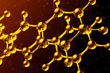 3d illustration of molecule model. Atom Benzil a compound of hydrogen and carbon. Chemistry background. 3d illustration.
