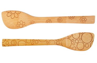 Creative Wooden Spoon for stirring food while cooking, isolated on white background