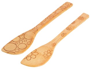 Creative Wooden Spoon for stirring food while cooking, isolated on white background