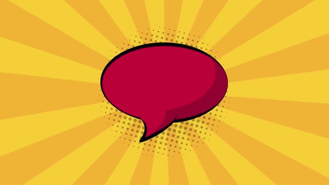 Pop art blank red bubble over striped yellow background High definition animation colorful scenes