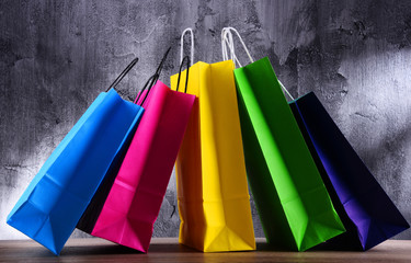 Composition with colorful paper shopping bags