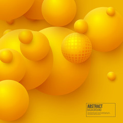 Abstract floating spheres background. 3d yellow balls. Vector illustration.