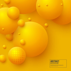 Abstract floating spheres background. 3d yellow balls. Vector illustration.