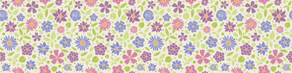 Cute banner with floral pattern - seamless background. Vector.
