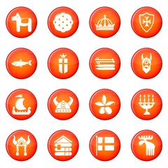 Sweden travel icons set red vector