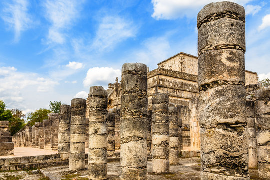 Thousand columns mayan temple complex, Chichen Itza archaeological site, Yucatan, Mexico