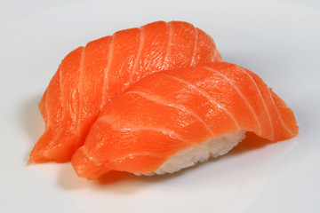 closeup of japanese salmon sushi