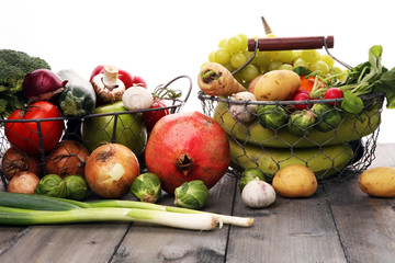 Composition with variety of raw organic vegetables and fruits. Balanced diet