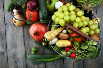 Composition with variety of raw organic vegetables and fruits. Balanced diet