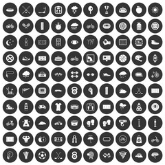 100 cycling icons set black circle