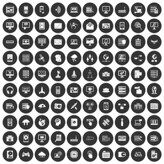 100 database and cloud icons set black circle