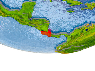 Costa Rica in red on Earth model