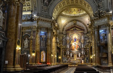 Turin, Italy, Piedmont, April 2 2018. Interior of the Basilica of Mary Help of Christians