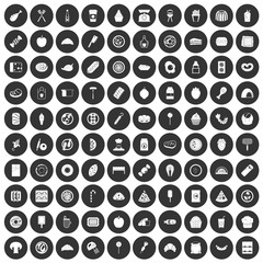 100 delicious dishes icons set black circle