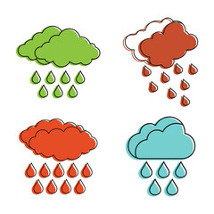 Rain cloud icon set, color outline style