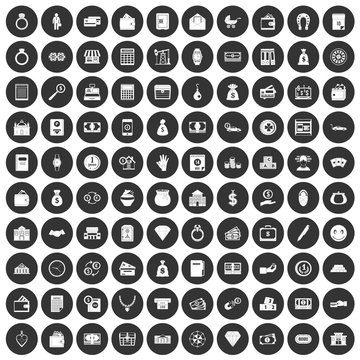 100 deposit icons set black circle