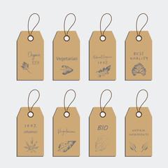 Set of organic food tag and label sticker design elements