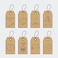 Set of organic food tag and label sticker design elements