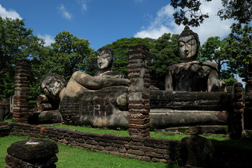 Wat Phra Kaeo with Buddha Statues Historical Park in Kamphaeng Phet, Thailand (a part of the UNESCO World Heritage Site Historic Town of Sukhothai and Associated Historic Towns)