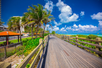 Fototapeta na wymiar Walkway to famous South Beach, Miami Beach, Florida. USA. 