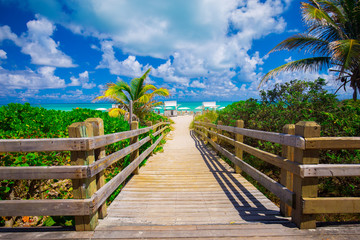 Walkway to famous South Beach, Miami Beach, Florida. USA. 