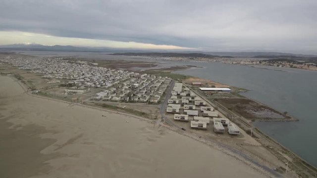 Playa de Gruissan en Francia,, situada en el departamento del Aude en la región de Languedoc-Rosellón. Fotografia aerea con Dron