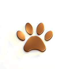 Paw Pet Bronze Color. 3D Render Illustration