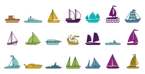 Fototapeta na wymiar Ship icon set, color outline style
