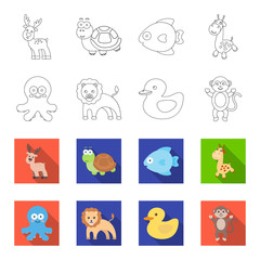 An unrealistic outline,flet animal icons in set collection for design. Toy animals vector symbol stock web illustration. © pandavector