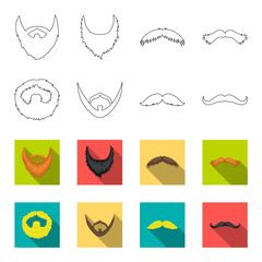 Mustache and beard, hairstyles outline,flet icons in set collection for design. Stylish haircut vector symbol stock web illustration. © pandavector