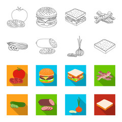 Burger and ingredients outline,flet icons in set collection for design. Burger cooking vector symbol stock web illustration. © pandavector