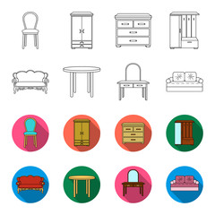 Sofa, armchair, table, mirror .Furniture and home interiorset collection icons in outline,flet style vector symbol stock illustration web. © pandavector