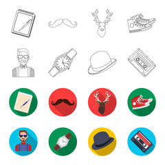 Hipster, fashion, style, subculture .Hipster style set collection icons in outline,flet style vector symbol stock illustration web. © pandavector