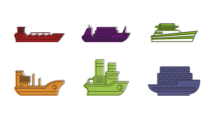 Load ship icon set, color outline style