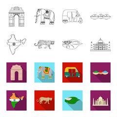 Country India outline,flet icons in set collection for design.India and landmark vector symbol stock web illustration. © pandavector