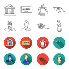 Guard, guide, statue, gun. Museum set collection icons in outline,flet style vector symbol stock illustration web. © pandavector