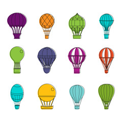 Air ballon icon set, color outline style